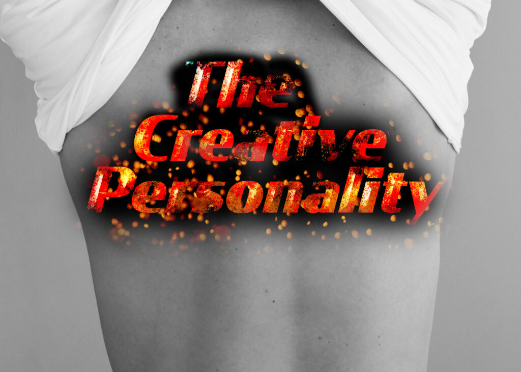 The Back of a man with "The Creative Personality" Scrolled on his up back. A Graphic Design by Gravity Centric Design. Graphic Designer Redding CA