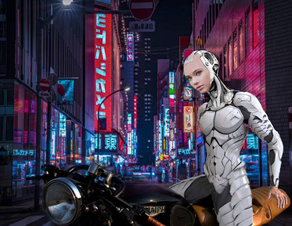 Cyborg Women on motorcycle. A Graphic Design by Gravity Centric Design. Graphic Designer Redding CA