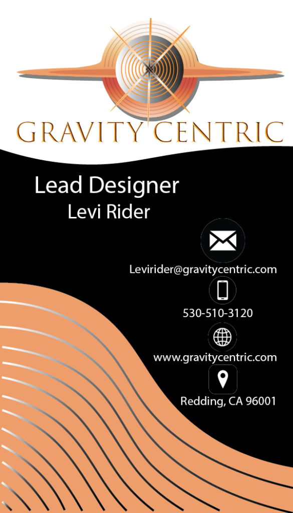 Gravity Centric Design's Business Card Front of Card. A Graphic Design by Gravity Centric Design. Graphic Designer Redding CA